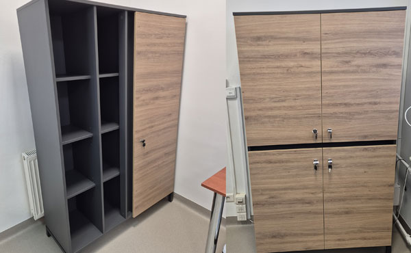 Regał aktowy z zamkami oraz regał częściowo otwarty na zamówienie, kolor dąb naturalny W240